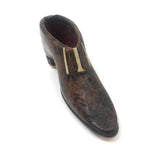 Amazing, Unusual Antique Miniature Leather Shoe with Bone Inlay
