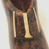 Amazing, Unusual Antique Miniature Leather Shoe with Bone Inlay