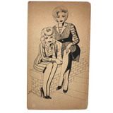 Bill Anthony Mid-Century Ink Drawing: Two Women Seated on Brick Wall