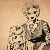 Bill Anthony Mid-Century Ink Drawing: Two Women Seated on Brick Wall