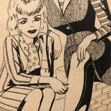 Bill Anthony Mid-Century Ink Drawing: Two Women Seated on Brick Wall