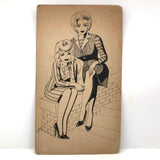 Bill Anthony Mid-Century Ink Drawing: Two Women Seated on Brick Wall
