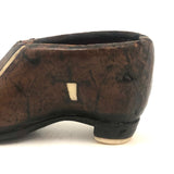 Amazing, Unusual Antique Miniature Leather Shoe with Bone Inlay