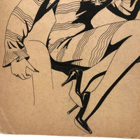 Bill Anthony Mid-Century Ink Drawing: Woman in Chair on Telephone