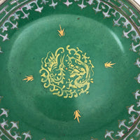 Green Enameled Chinese Porcelain Plate with Pewter Rim