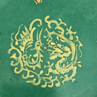 Green Enameled Chinese Porcelain Plate with Pewter Rim