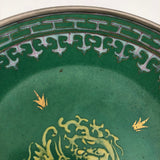 Green Enameled Chinese Porcelain Plate with Pewter Rim