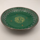 Green Enameled Chinese Porcelain Plate with Pewter Rim