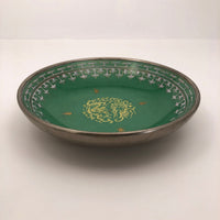 Green Enameled Chinese Porcelain Plate with Pewter Rim