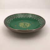 Green Enameled Chinese Porcelain Plate with Pewter Rim