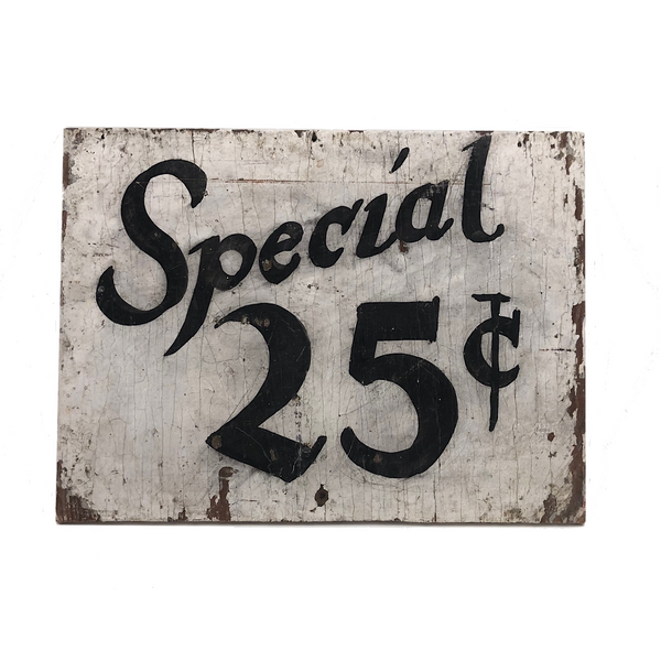 Special 25 Cents Hand-painted Sign on Wood Panel