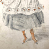 Mid 1800s Pencil and Watercolor Portrait of Young Woman in Fancy Dress