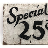 Special 25 Cents Hand-painted Sign on Wood Panel