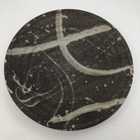 Earthy Japanese Handthrown Stoneware Platter with Painterly Slip Decoration
