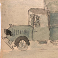 Arthur Tilo Alt Childhood Watercolor Drawing of Firetruck, Germany, WWII era