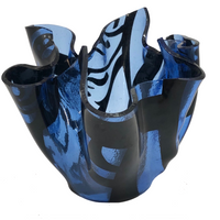 Blue and Black Art Glass Handkerchief Vase
