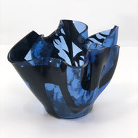 Blue and Black Art Glass Handkerchief Vase