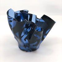 Blue and Black Art Glass Handkerchief Vase