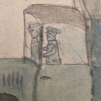 Arthur Tilo Alt Childhood Watercolor Drawing of Firetruck, Germany, WWII era