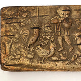 Pressed Birch Bark Antique Snuff Box with Child and Chickens