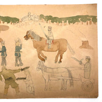 Arthur Tilo Alt Childhood Drawing of Medieval Battle Scene, Germany, WWII era