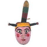 Mid-Century Carved and Painted Mexican Festival Mask with Rattle Headpiece