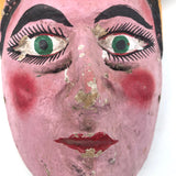 Mid-Century Carved and Painted Mexican Festival Mask with Rattle Headpiece
