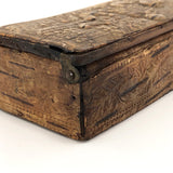 Pressed Birch Bark Antique Snuff Box with Child and Chickens