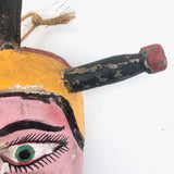 Mid-Century Carved and Painted Mexican Festival Mask with Rattle Headpiece