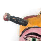 Mid-Century Carved and Painted Mexican Festival Mask with Rattle Headpiece