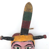 Mid-Century Carved and Painted Mexican Festival Mask with Rattle Headpiece
