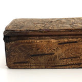 Pressed Birch Bark Antique Snuff Box with Child and Chickens