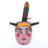 Mid-Century Carved and Painted Mexican Festival Mask with Rattle Headpiece