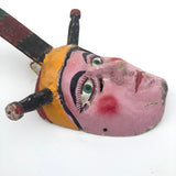 Mid-Century Carved and Painted Mexican Festival Mask with Rattle Headpiece