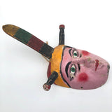 Mid-Century Carved and Painted Mexican Festival Mask with Rattle Headpiece