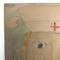 Arthur Tilo Alt Childhood Watercolor Drawing of Red Cross Nurse