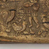 Pressed Birch Bark Antique Snuff Box with Child and Chickens