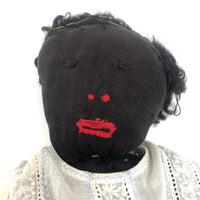 Beautiful Black Folk Art Stockinette Doll with Astrakhan Hair