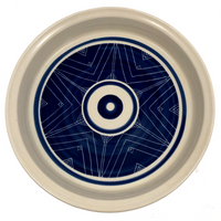 Handthrown Pottery Baking / Serving Dish with Blue and White Graphic Design
