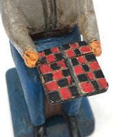 Wonderful Carved, Painted Folk Art Figure with Checkerboard