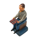 Wonderful Carved, Painted Folk Art Figure with Checkerboard