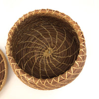 Round, Lidded Coushatta Coiled Pine Needle Basket