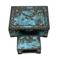 Chinese Blue Enamel on Bronze Cigarette and Match Box Set