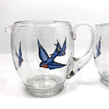 Glass Creamer and Sugar Bowl with Hand-painted Bluebirds