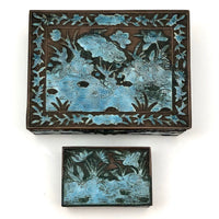 Chinese Blue Enamel on Bronze Cigarette and Match Box Set
