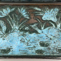 Chinese Blue Enamel on Bronze Cigarette and Match Box Set
