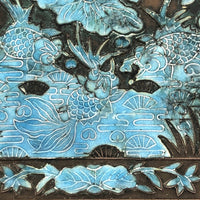 Chinese Blue Enamel on Bronze Cigarette and Match Box Set