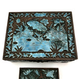 Chinese Blue Enamel on Bronze Cigarette and Match Box Set