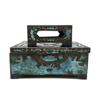 Chinese Blue Enamel on Bronze Cigarette and Match Box Set
