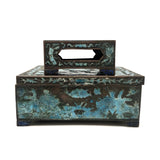 Chinese Blue Enamel on Bronze Cigarette and Match Box Set